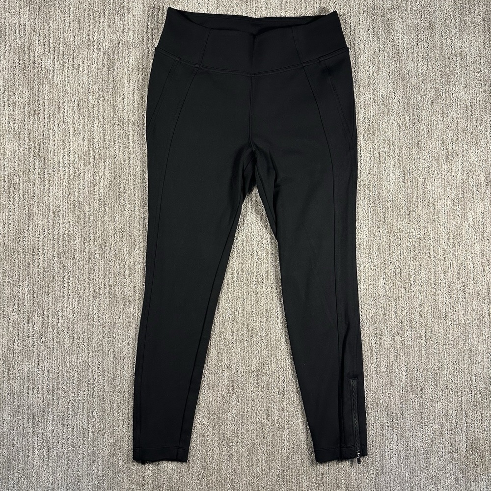 Athleta Delancey Moto Tight Womens Medium Black Ankle Zip Quick Drying Leggings